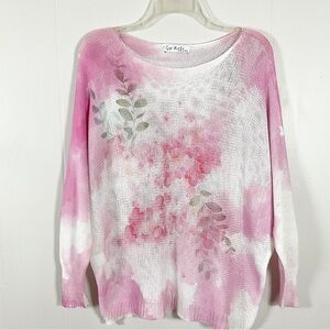 Gigi Moda Women's Sweater ONE SIZE Knit Floral Pink White BOHO Italy Y2K Top